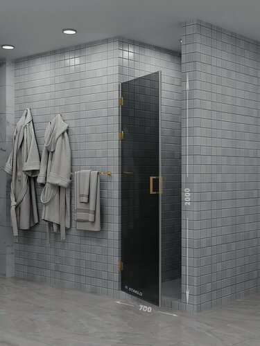 Изображение товара Душевая дверь в нишу staklo 70x200 из серого графит стекла золото фурнитура