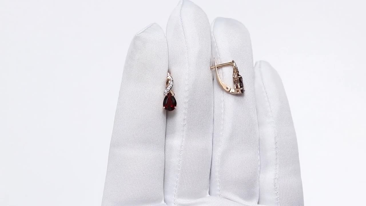 Серьги Diamant online, красное золото, 585 проба, гранат, фианит, длина 1.7 см, , красный — фото 1