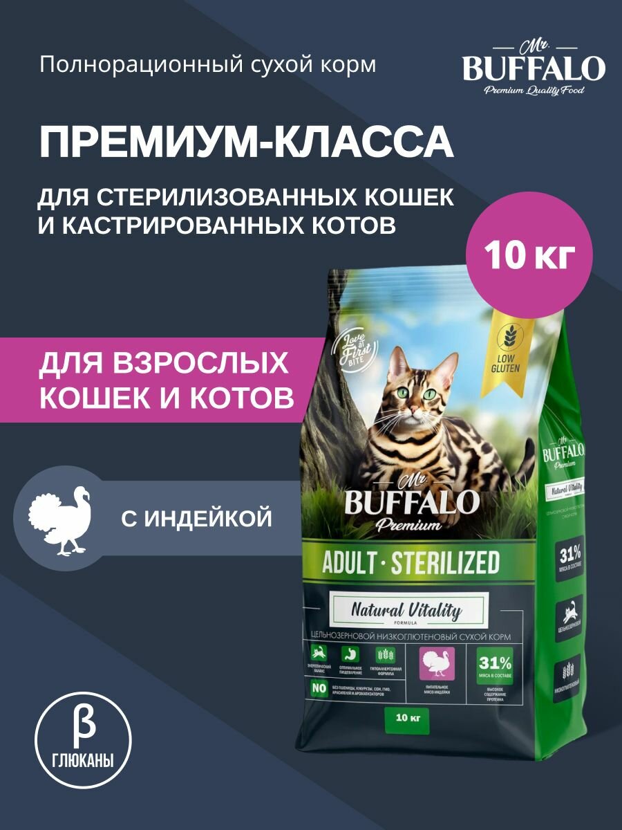 Сухой корм Mr.Buffalo STERILIZED для кошек с индейкой 10 кг