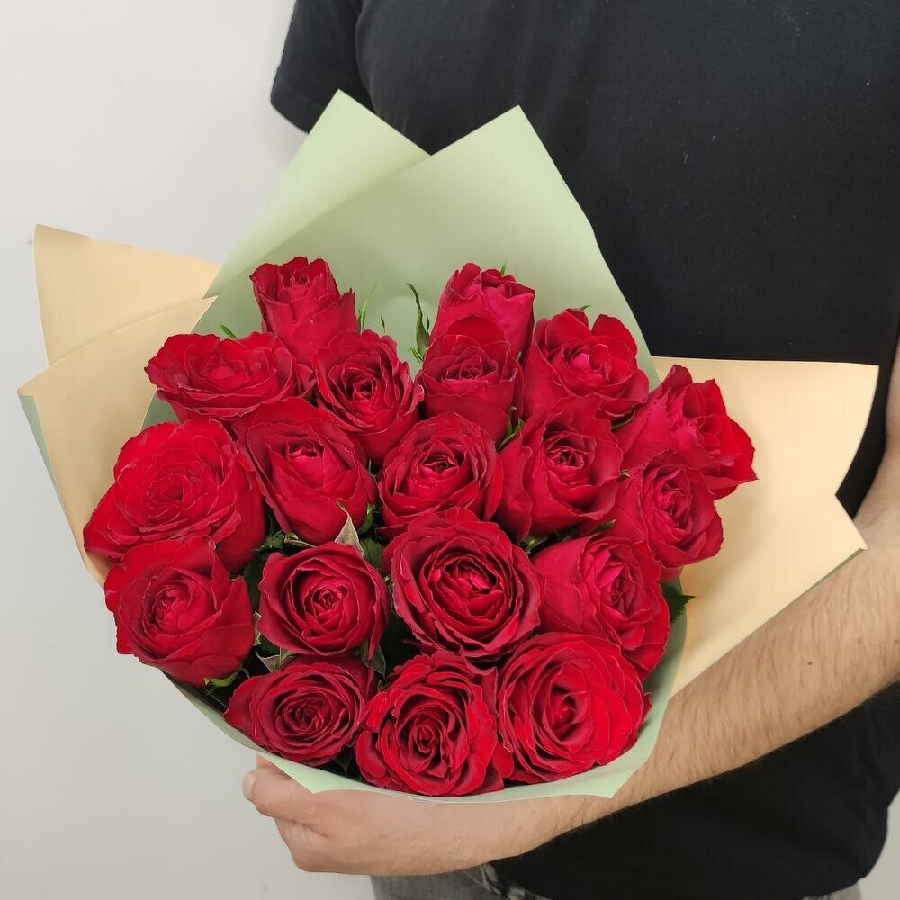 Монобукет 19 роз Кении "Магия роз" элегантное зеленое оформление