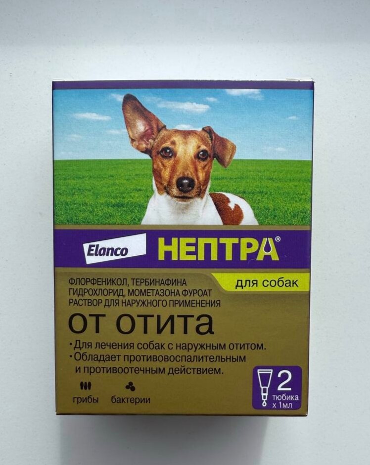 Нептра Капли для ушей Neptra, для собак, очищение ушей, 1 упаковка, 2 пипетки