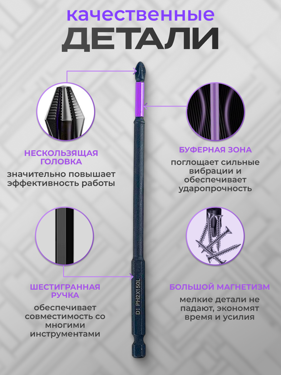Набор магнитных бит, для шуруповертов, 6 штук, нескользящее покрытие. — фото 1