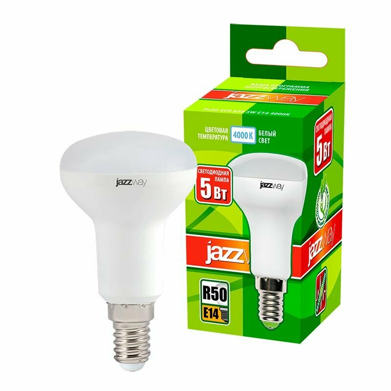 Лампа светодиодная PLED-ECO 5Вт R50 рефлектор матовая 3000К тепл. бел. E14 400лм 230В 50Гц JazzWay 1037015A