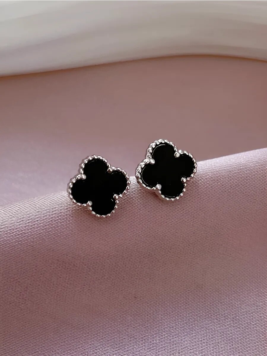 Серьги пусеты, кристалл, фианит, черный/серебристый — фото 1