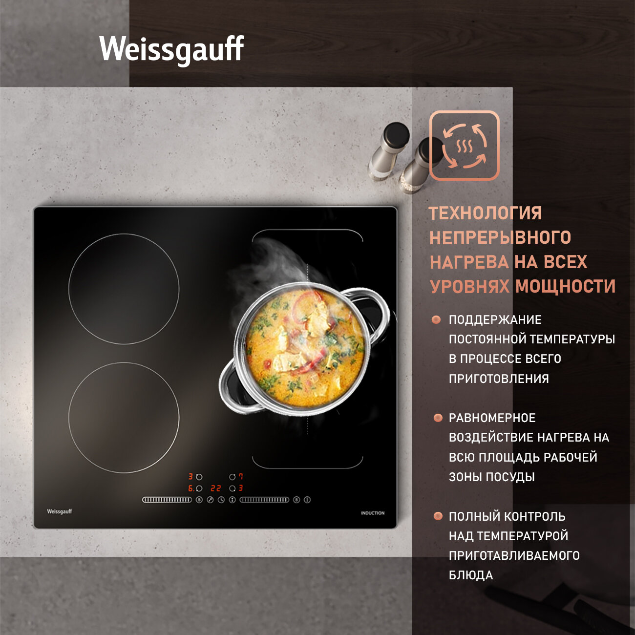 Индукционная варочная панель Weissgauff HI 643 BY Опция Boost, 59 см ширина, блокировка от детей — фото 1