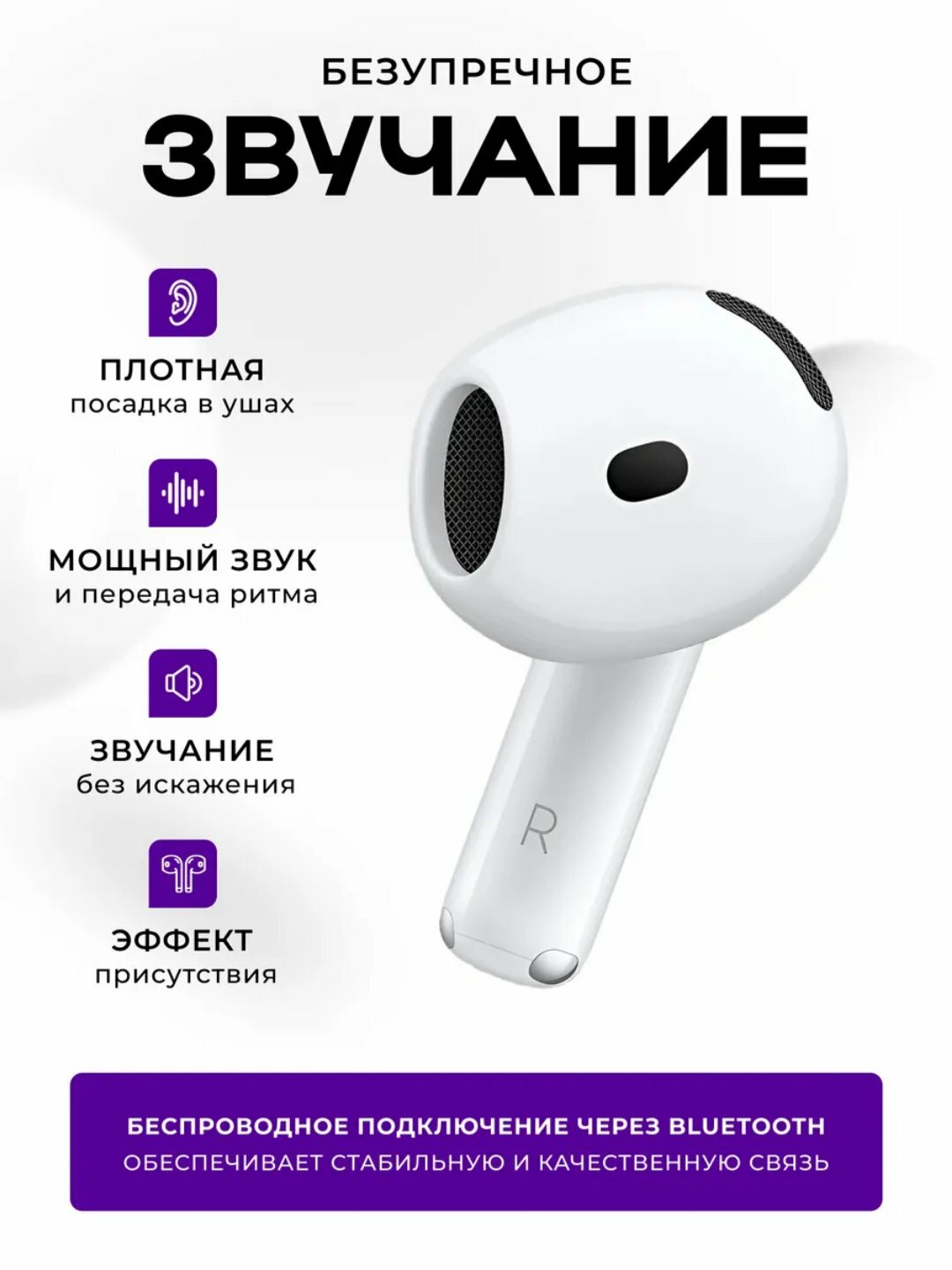 Наушники AirPods 4, беспроводные, влагозащищенные, сенсорное управление, белые