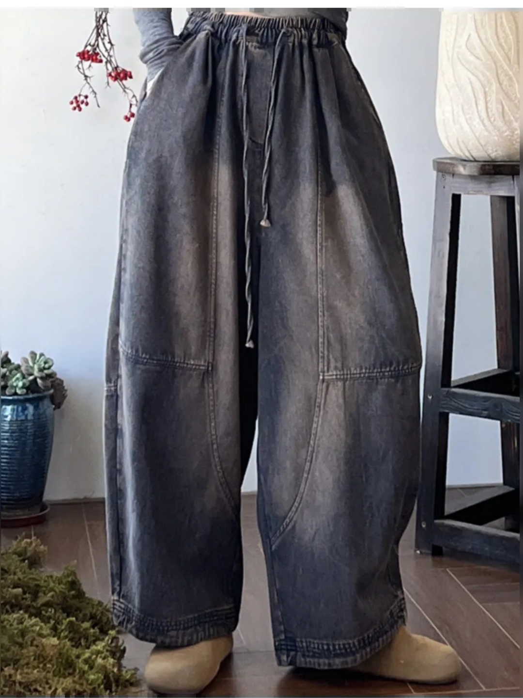 Джинсы багги  L, XL, размер L 44-48, XL 48-50, 099 черный