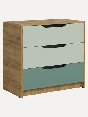 Изображение товара Детский комод Лео с ящиками, 84х46х77 см, Дуб Крафт золотой / Сумеречный голубой / Пастельный зеленый