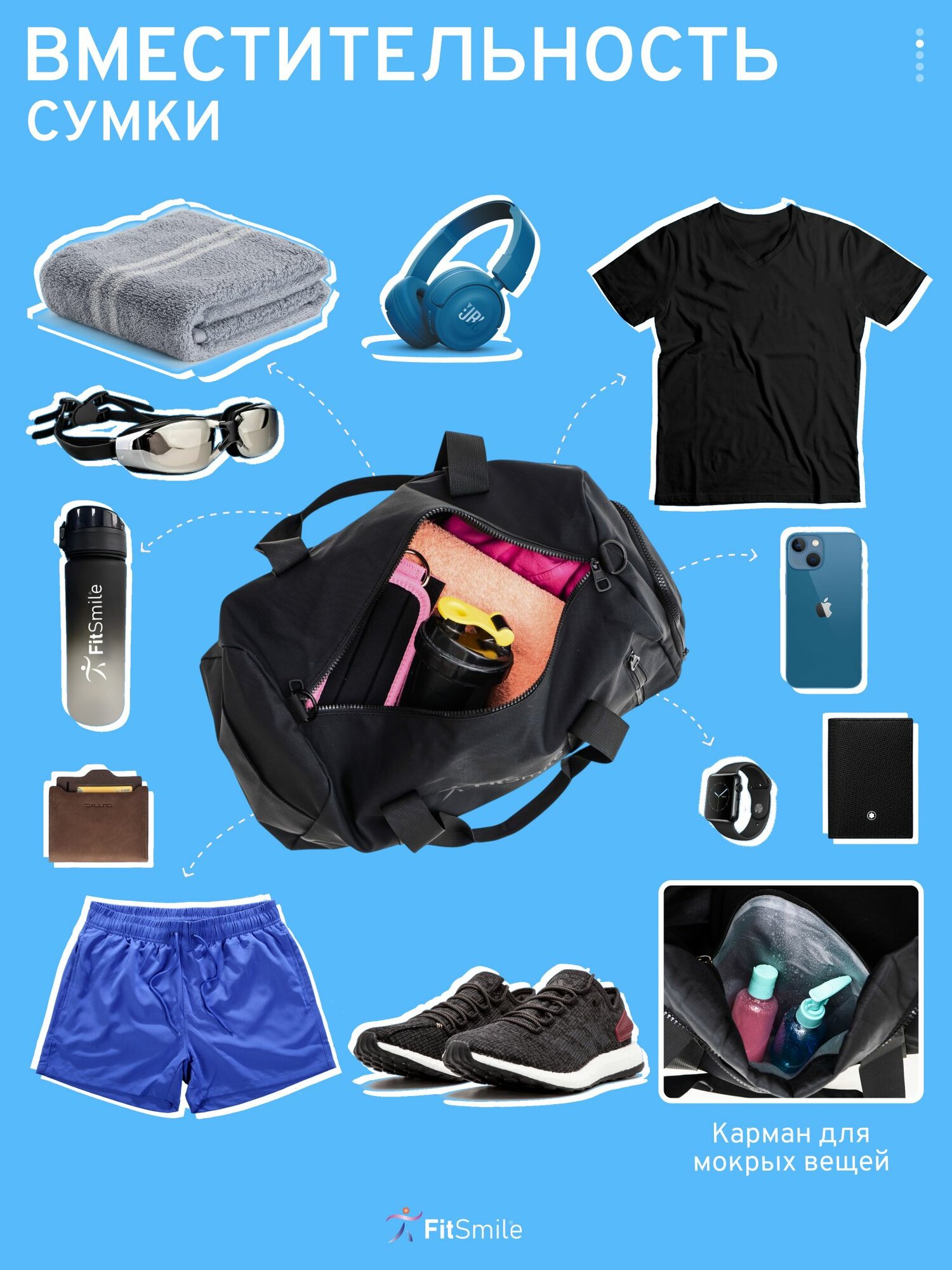 Сумка FitSmile, 53х32, черная — фото 1