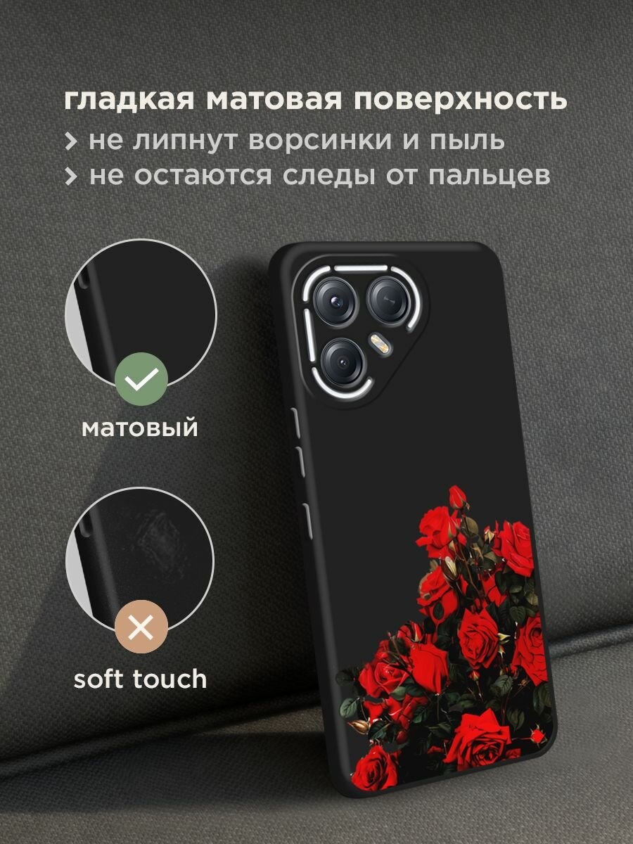 Черный матовый чехол на Tecno Pova 7 Ultra / Текно Пова 7 Ультра с принтом "Куст алых роз" — фото 1