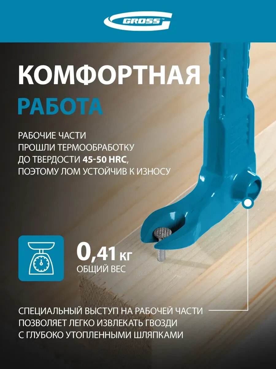 Лом (гвоздодер) мини, 250 х 21 х 9 мм, кованый, GROSS 25251 — фото 1