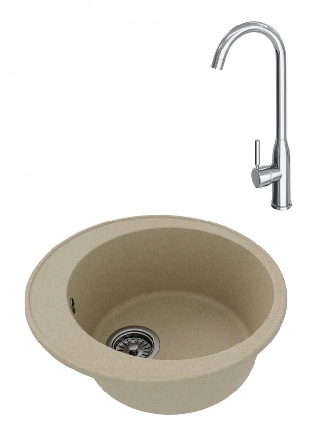 Мойка для кухни Teymi Lina Smart D48 круглая бежевая матовая в комплекте смеситель для кухни Lina хром F01534