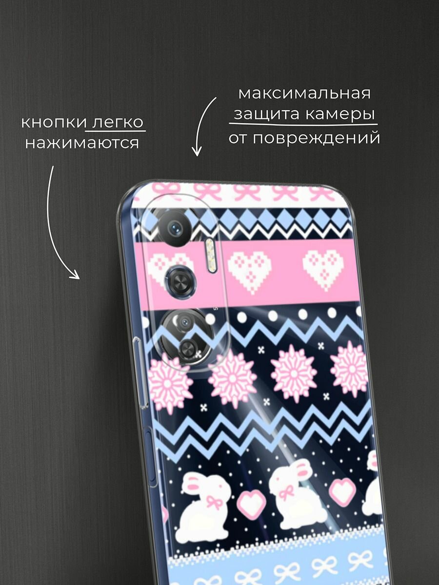 Чехол на Infinix Hot 20 4G / Инфиникс Хот 20 4G с принтом "Милые новогодние кролики", прозрачный — фото 1
