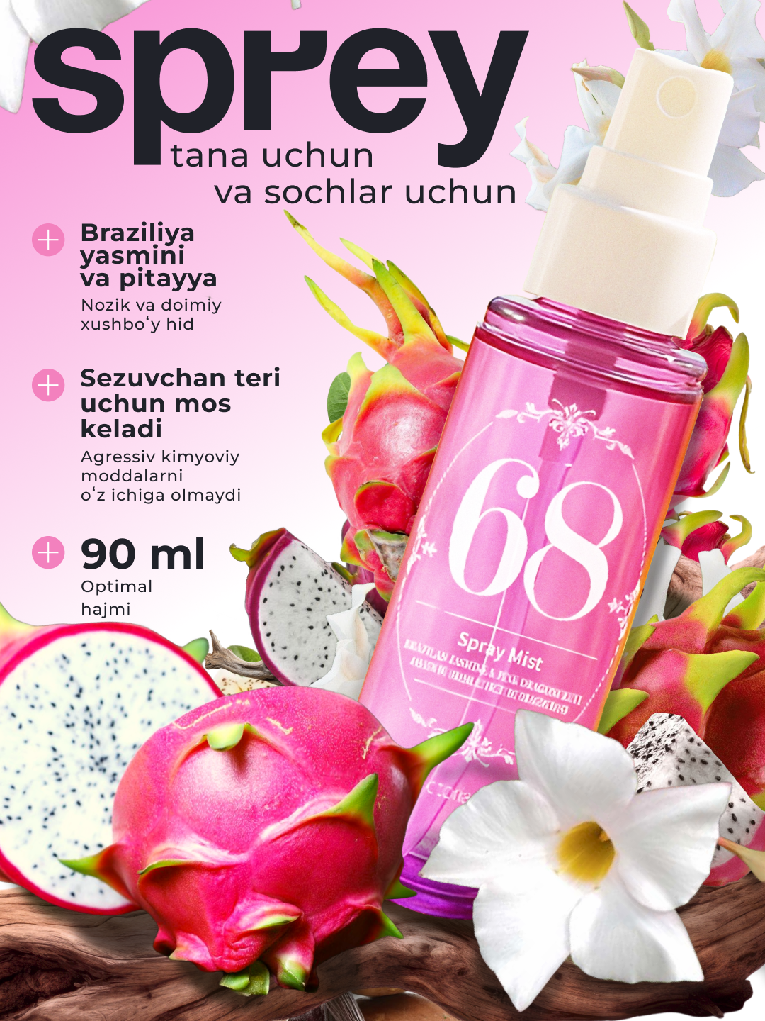 Парфюмерный спрей - мист для тела и волос, 90 мл, ароматный спрей — фото 1