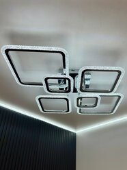 Люстра потолочная светодиодная с пультом, серебристая, 130Вт, Свет Столицы