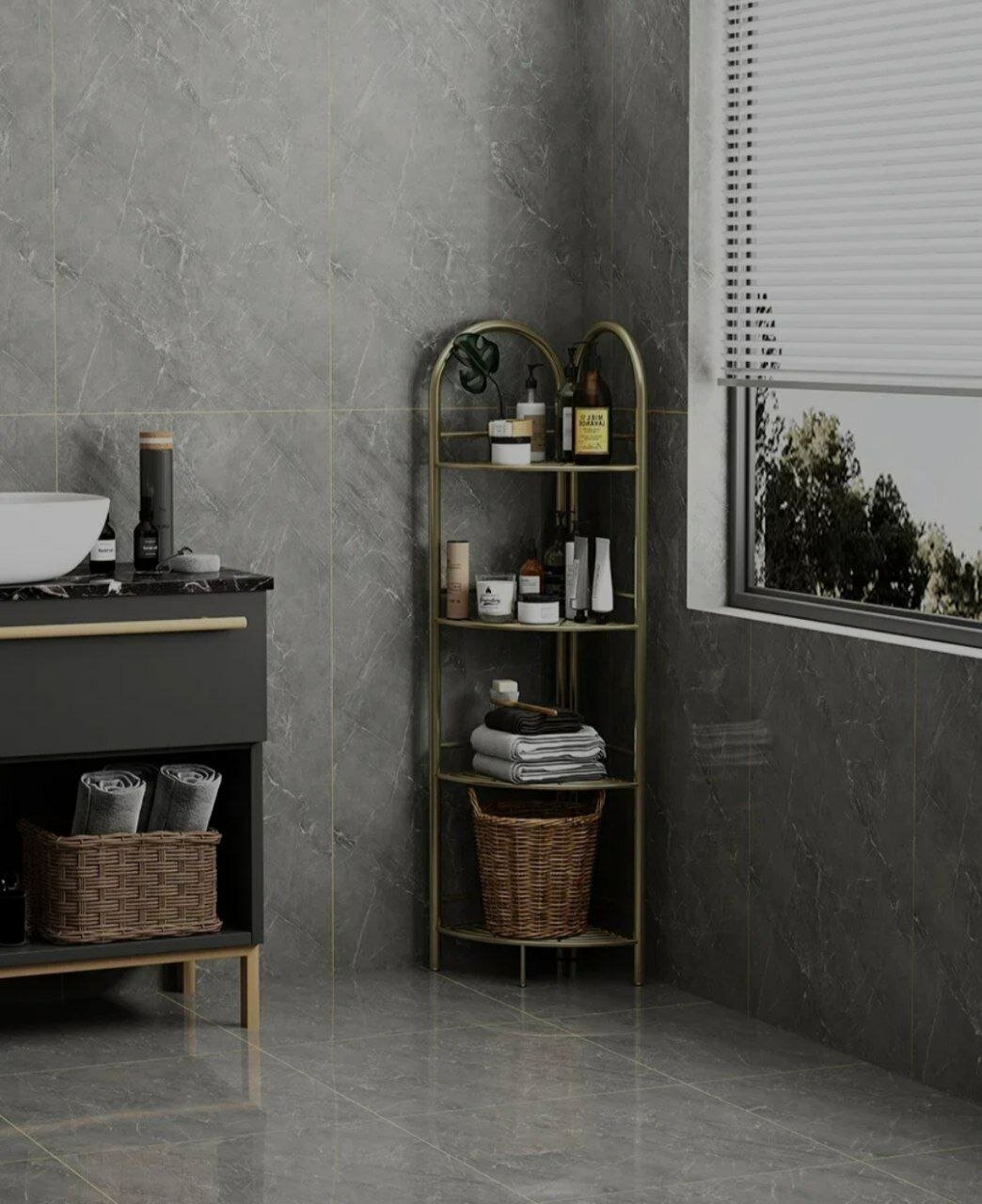 Роскошная угловая полка этажерка для интерьера Каркас золотистый железный 4 этаж