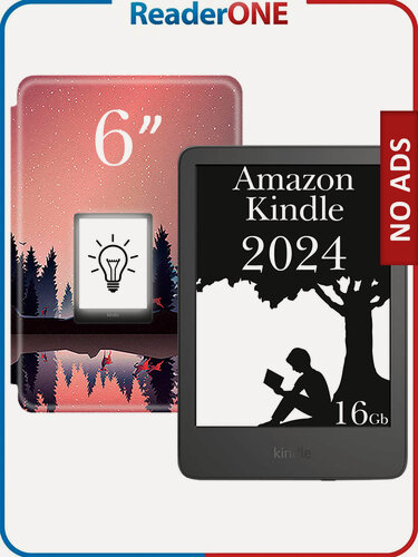 Изображение товара Электронная книга Amazon Kindle 11, 6 дюймов, 2024, 16 Гб, без рекламы, черная, с обложкой ReaderONE Forest