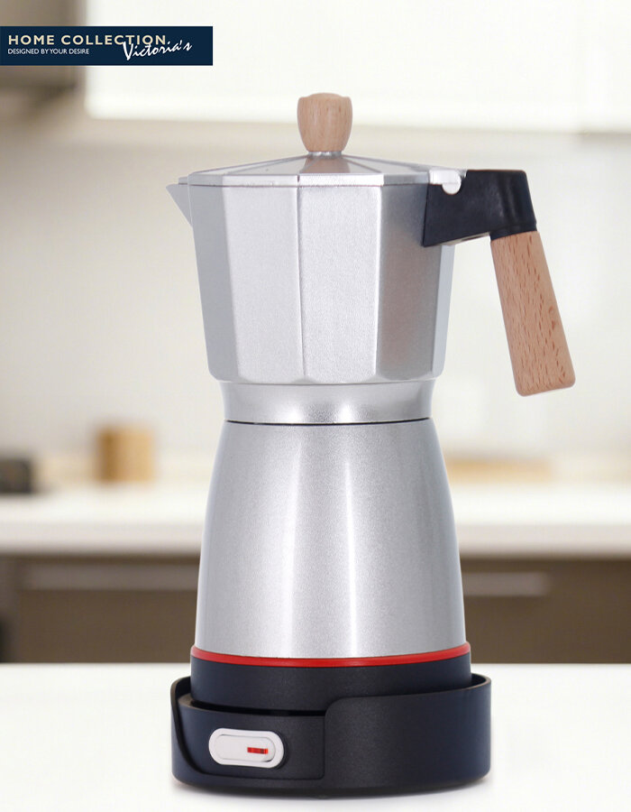 Кофеварка гейзерная электрическая 6 порций дизайнерская с деревянной ручкой