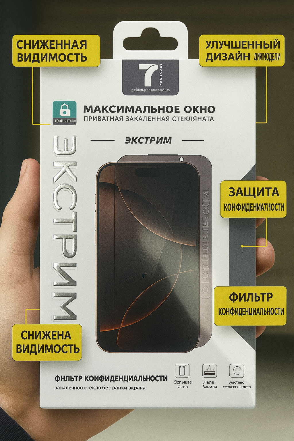 Стекло с максимальной защитой от 7Milliard – iPhone 15 Pro, полноэкранный фильтр конфиденциальности