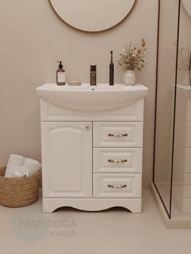 Изображение товара Тумба с раковиной для ванной Империя 70 белый, с подсветкой (1дв +3 ящика, ум. Балтика 70)