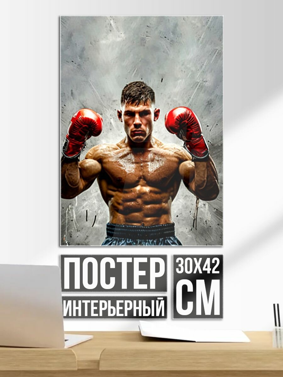 Постер на стену Боксер на сером