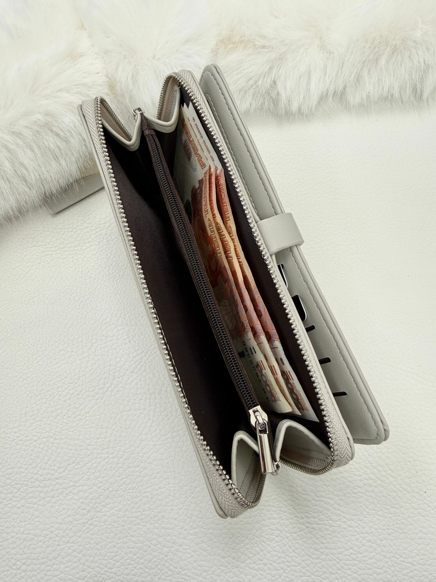 Портмоне, фактура гладкая, серый — фото 1