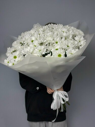Изображение товара WEST FLORA Облако Нежности: пышный букет из 25 белых кустовых хризантем – купить с доставкой