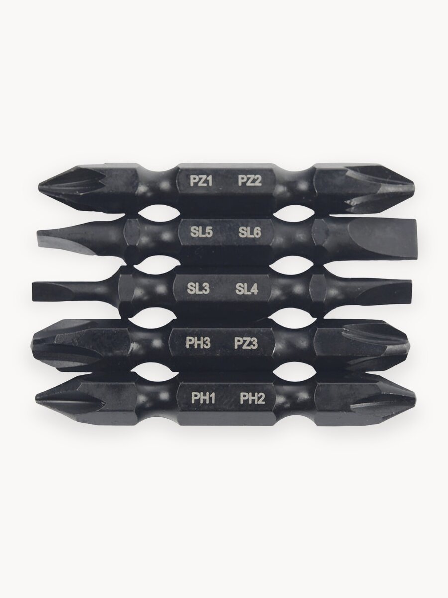 Набор бит двухсторонних 5 шт S2 PH1 x PH2 PZ1 x PZ2 PH3 x PZ3 Sl3 x Sl4 Sl5 x Sl6 50 мм RAGE by VIRA