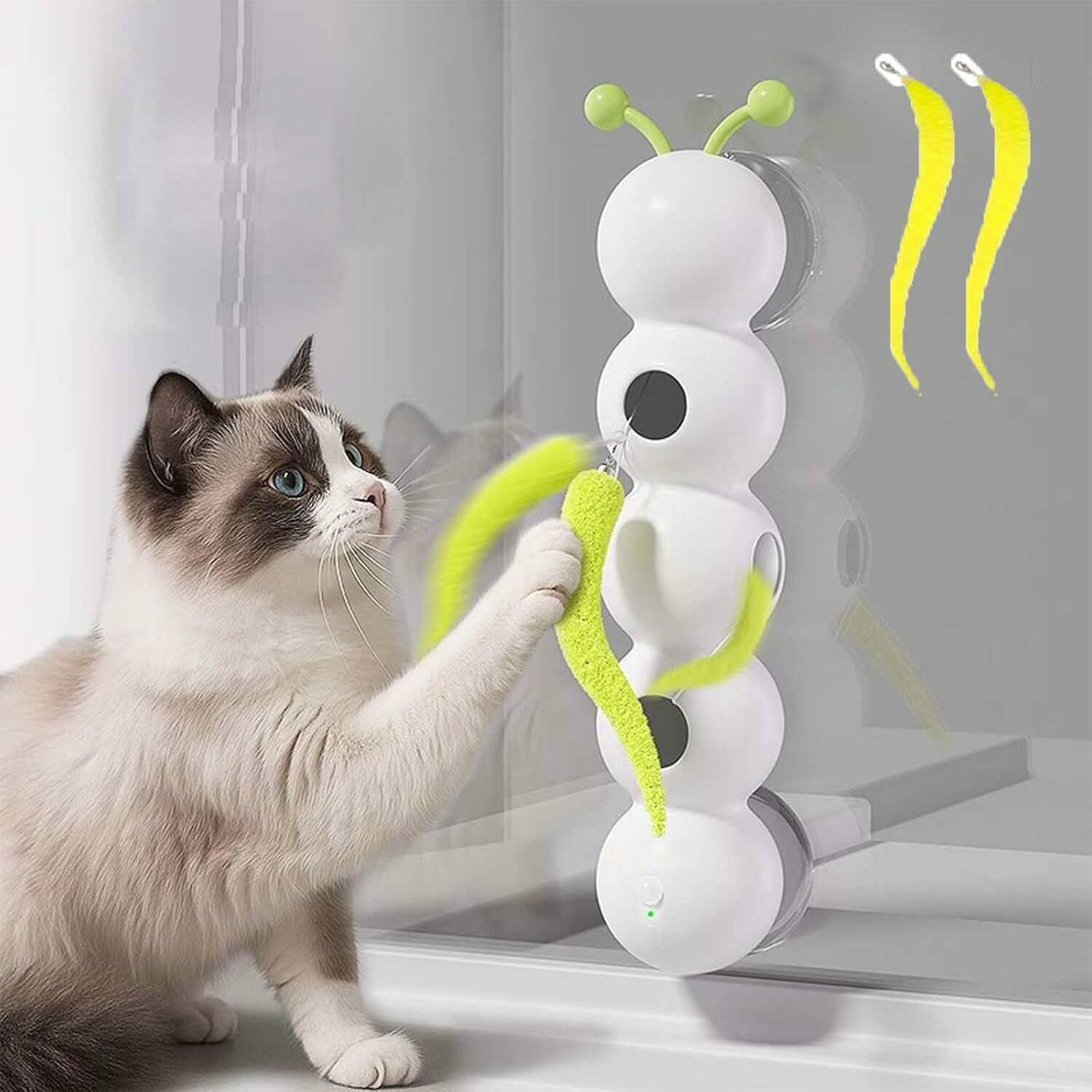 Игрушка "Caterpillar" для кошек, интерактивная, на присоске, белая