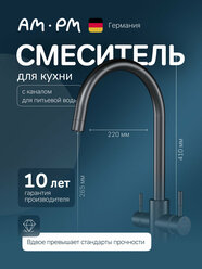 Смеситель для кухни AM.PM X-Joy S, с С-изливом с каналом для питьевой воды, черный