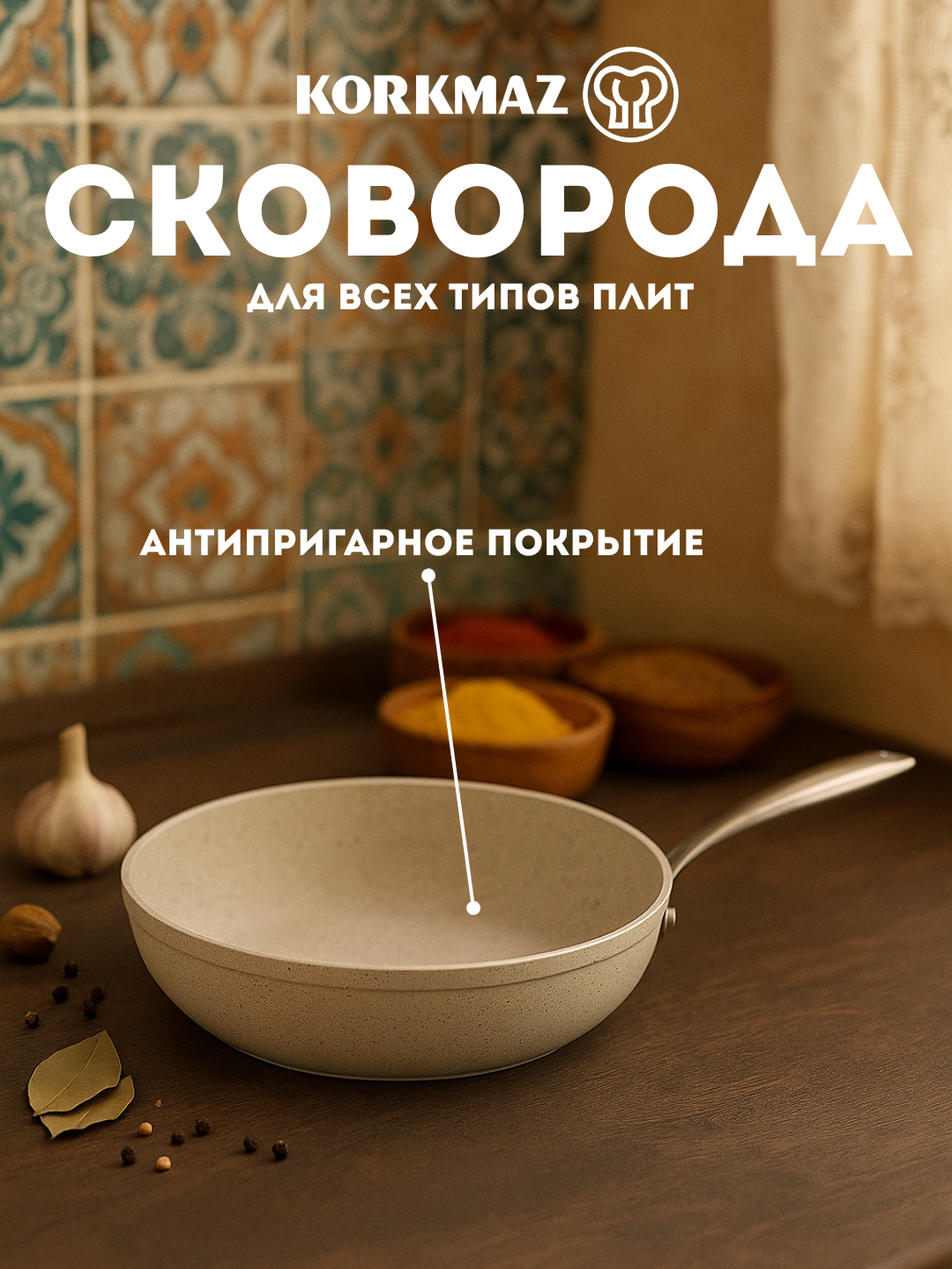 Сковорода глубокая KORKMAZ GRANITA A1266 3 л, 28×5,5 см, литой алюминий с антипригарным покрытием