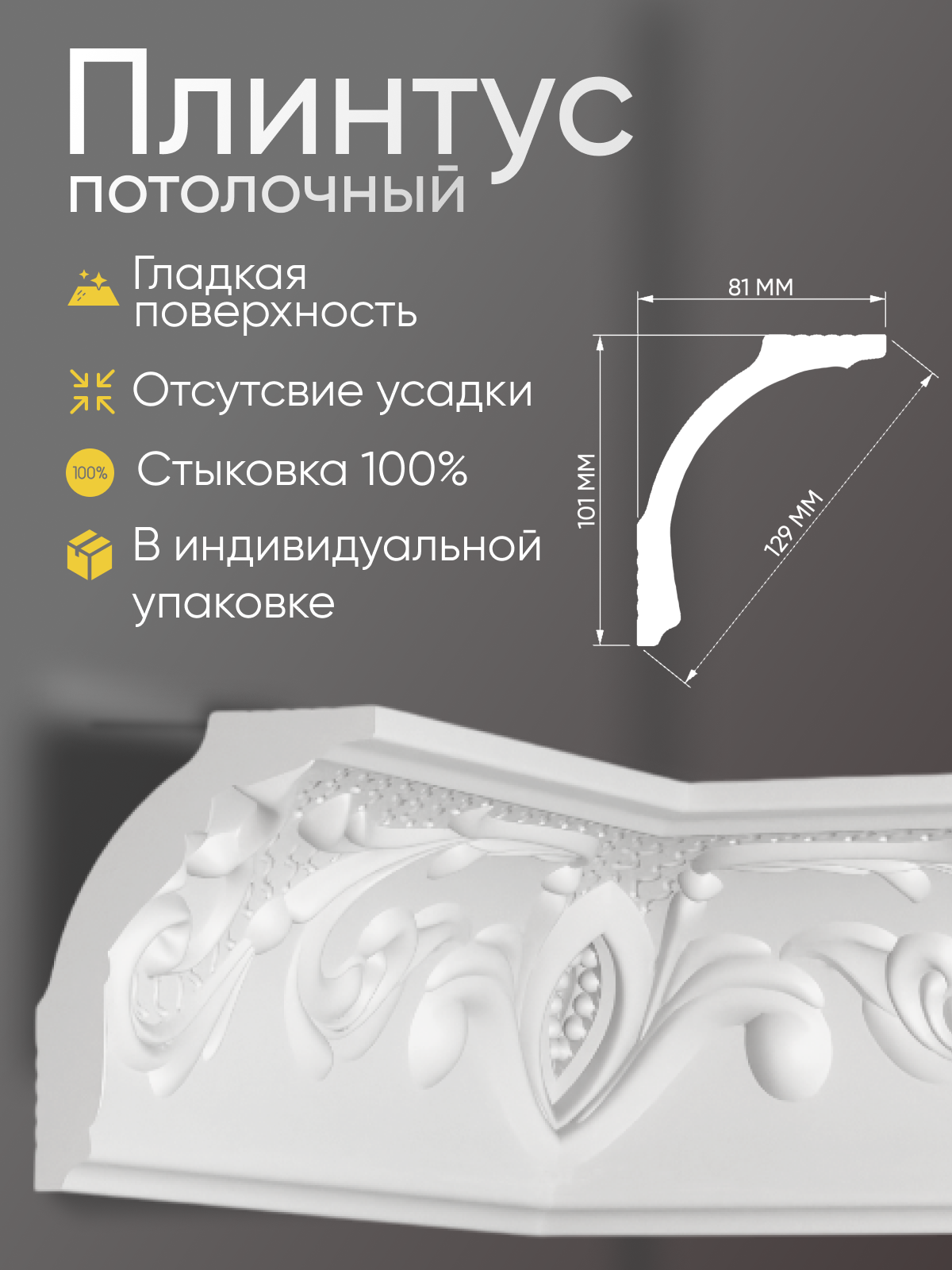 Плинтус потолочный 5 шт GLANZEPOL 200 см пенополистирол белый GP13