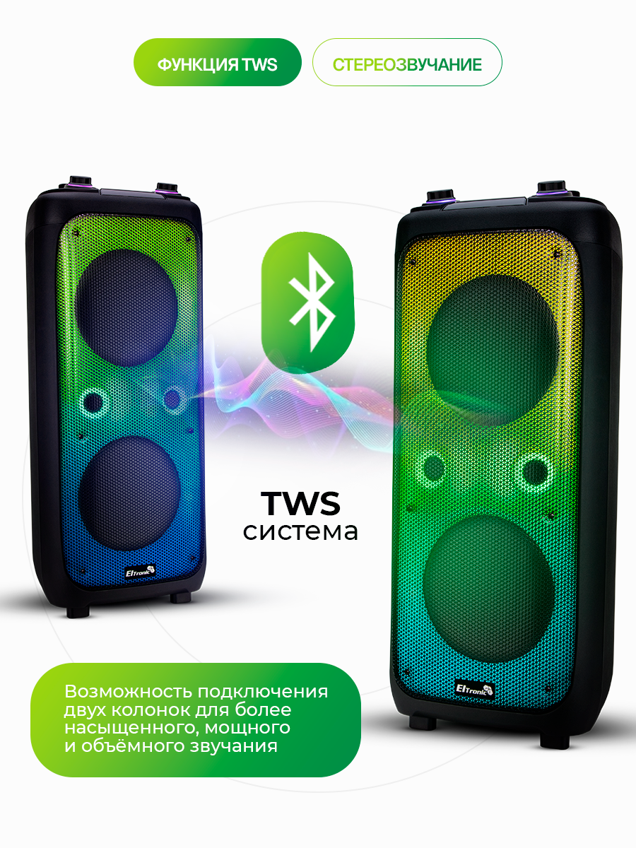 Беспроводная колонка Eltronic 20-62 "FIRE BOX 1000", с двумя микрофонами, FM радио — фото 1