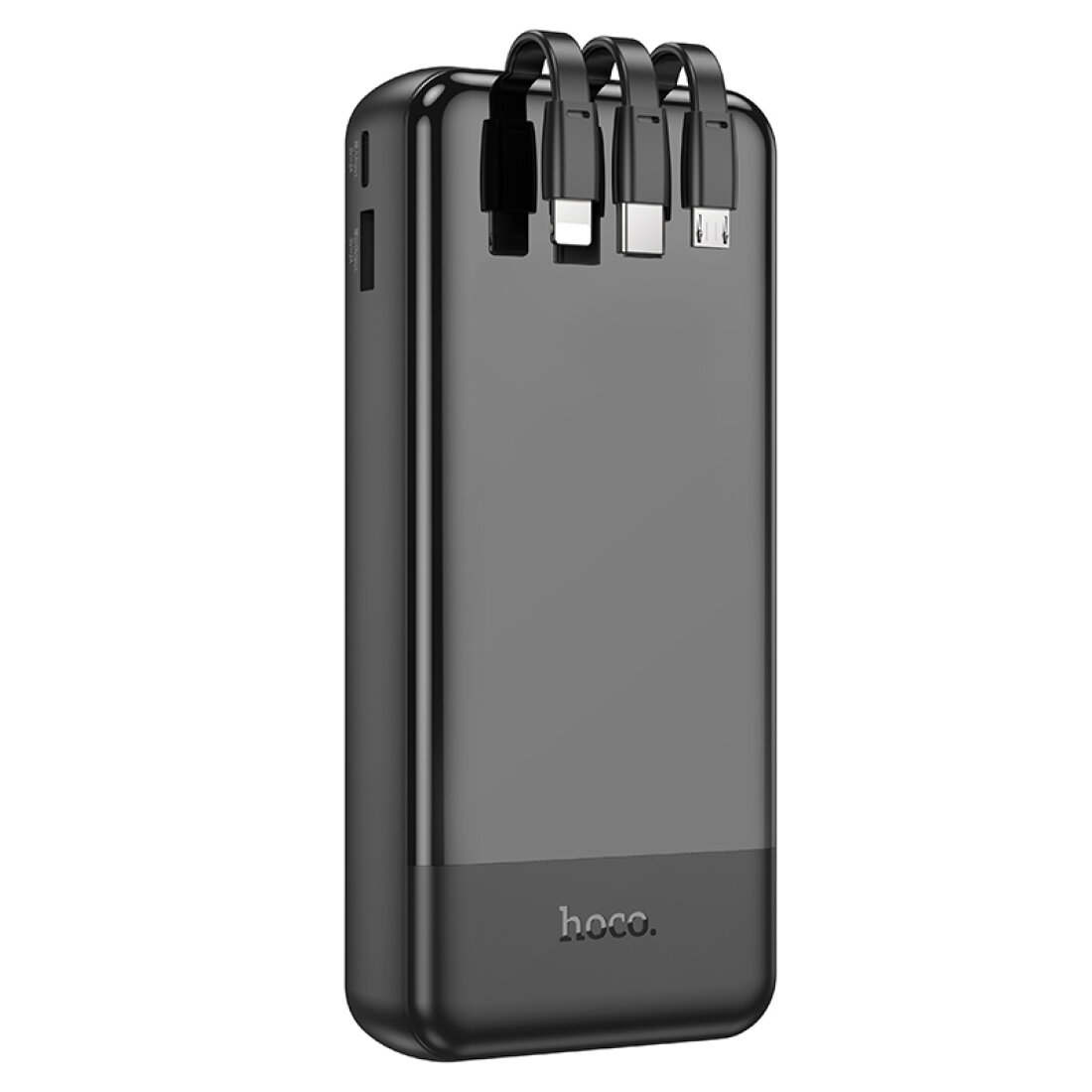 Универсальный Доп. Аккумулятор 20000mAh, J114A, HOCO, 1 USB (5V/2.0A), кабель Lightning/Type-C/Micro, черный