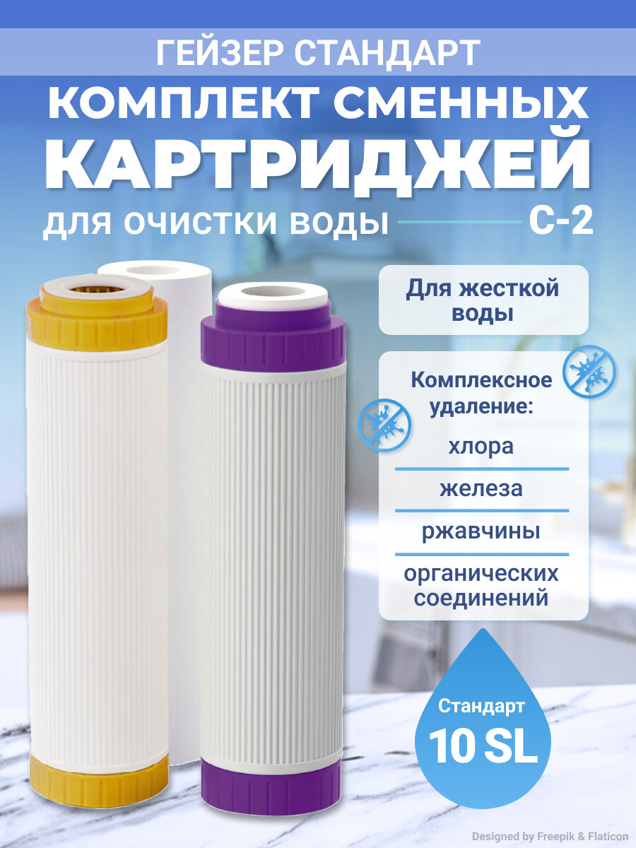 Комплект картриджей сменных для жесткой воды Гейзер Стандарт С2 3 шт