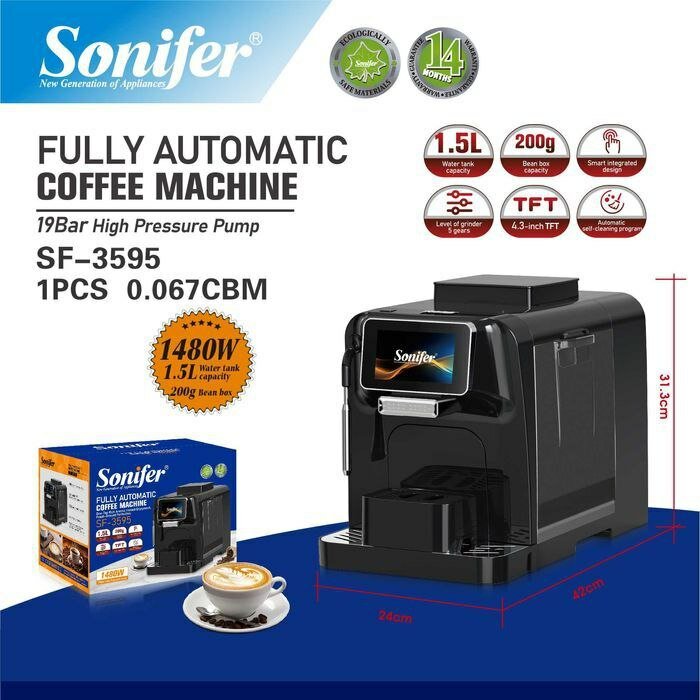 Кофемашина зерновая, Эспрессо, Капучино, Латте, Sonifer SF-3595