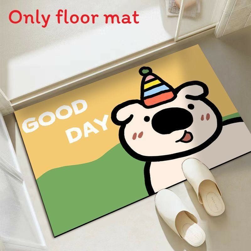 Cute cartoon dog cat checkered pattern diatom mud floor covering for bathroom and kitchen birthday hat 45x70cm