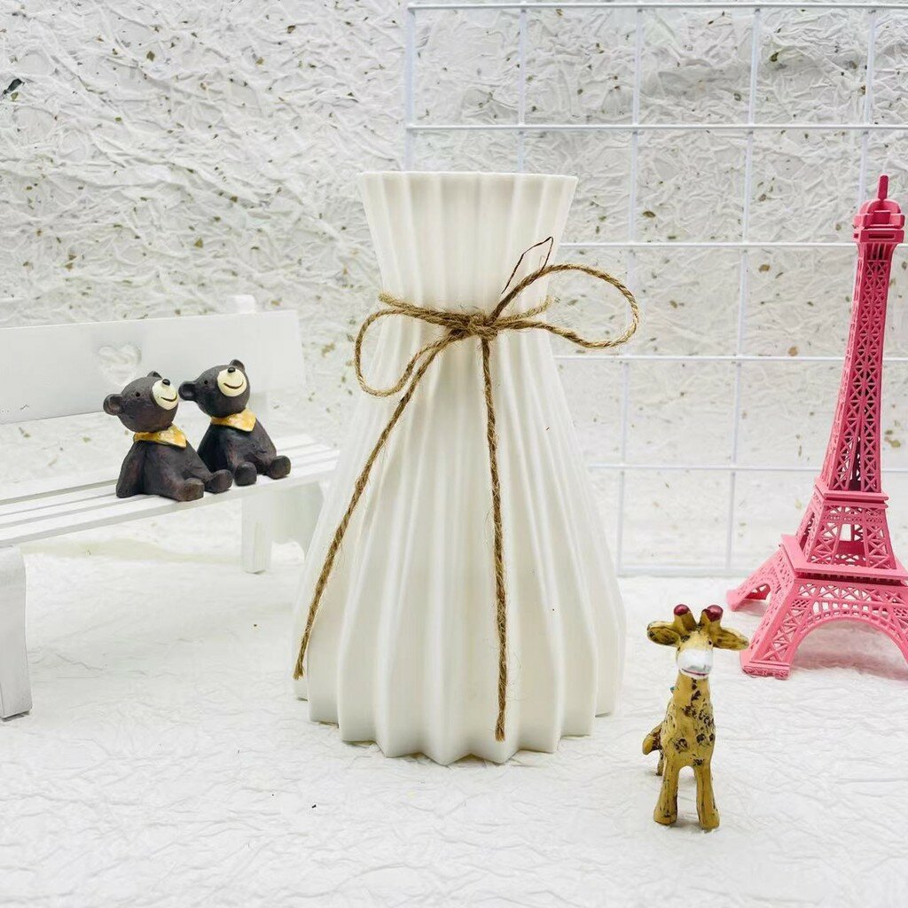 Artistic plastic vase for home decor with injection molding and sleek design for living room arrangements white