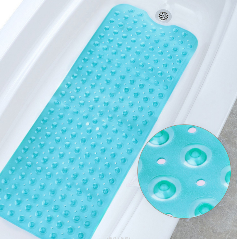 Коврик для ванной и туалета противоскользящий с присосками резиновый прозрачный синий 40х100см дренажный экологичный