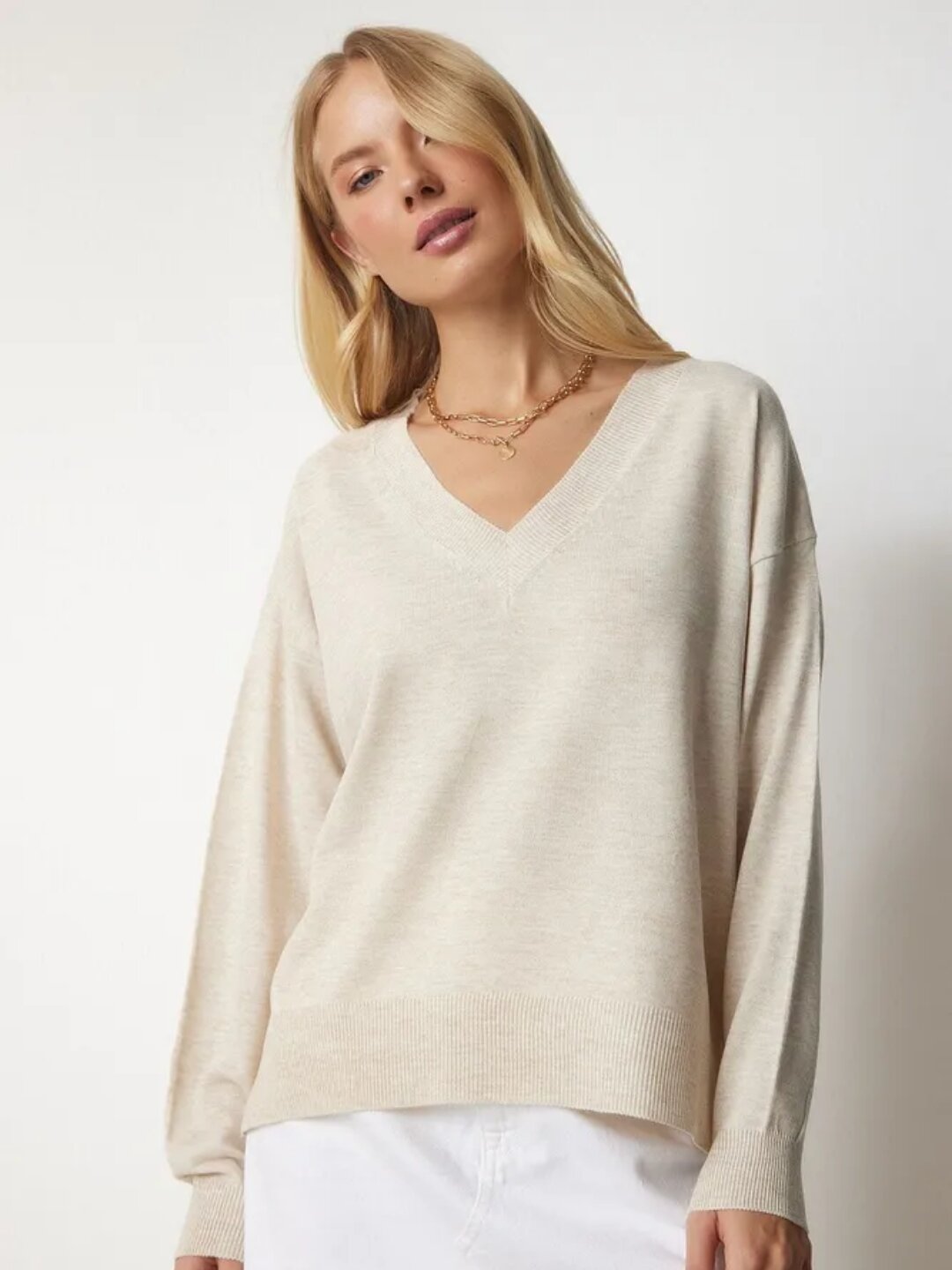 Пуловер размер M, , бежевый — фото 1