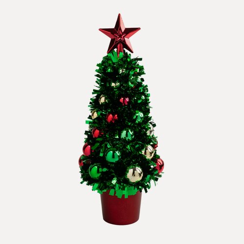 Изображение товара Ель искусственная, 29 см, мишура/пластик, зеленая, Ель с шарами, Tinsel christmas, Kuchenland