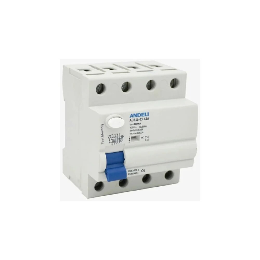 ANDELI УЗО ADB1L-63 4P 40A ток утечки 300mA тип AC 6kA ADL03-017