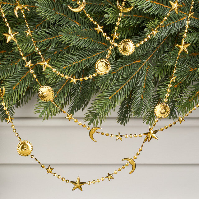 Бусы на елку Vintage - Sun and Moon 270 см золотые пластиковые
