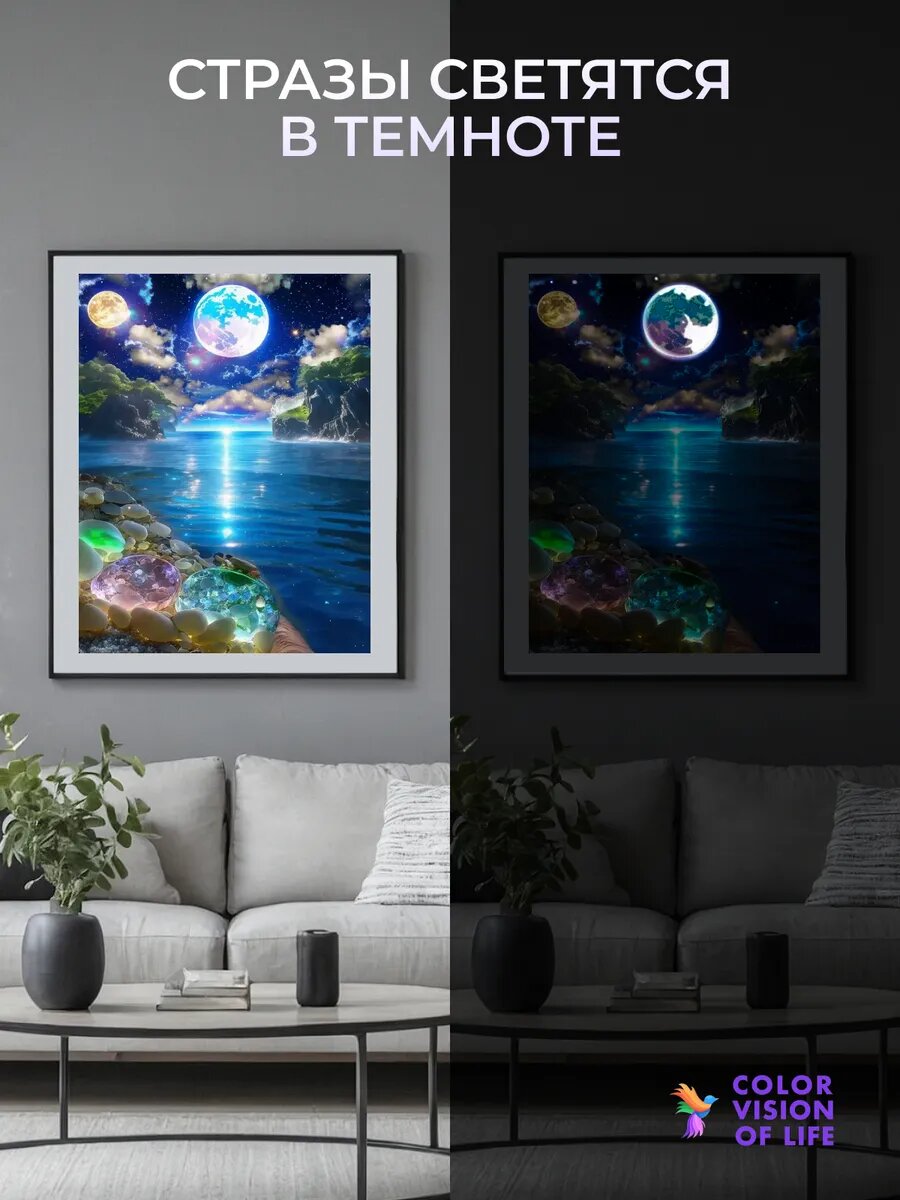 Алмазная мозаика на подрамнике 40х50 светящиеся стразы Луна — фото 1