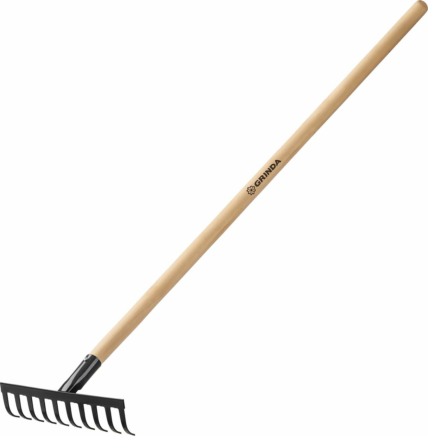 Садовые грабли GRINDA GT-10 WOOD 260х80х1300 мм 10 зубцов углеродная сталь антикор. покрытие деревянный черенок высш. сорт 39583-10