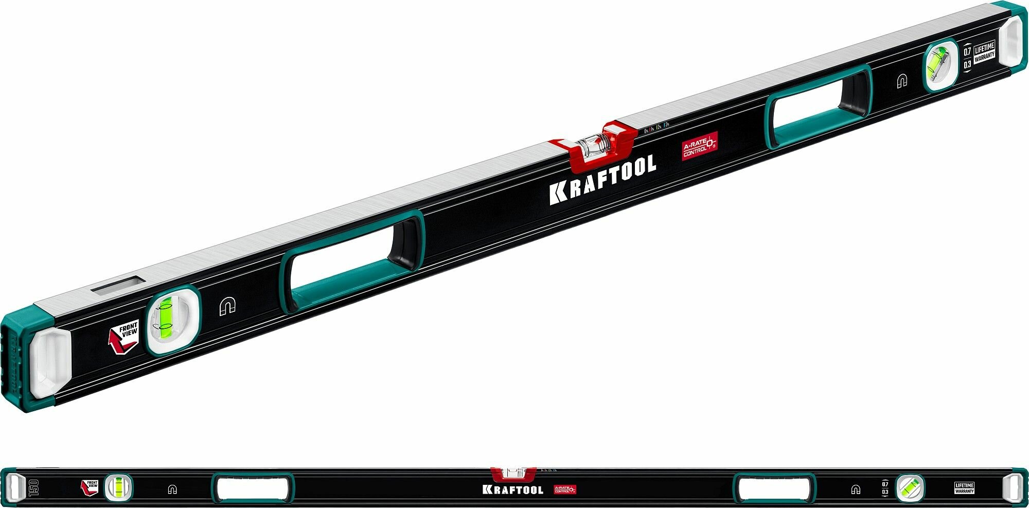 Сверхпрочный магнитный уровень KRAFTOOL A-RATE CONTROL 1500 мм точность 0.3 мм/м зеркало 34988-150
