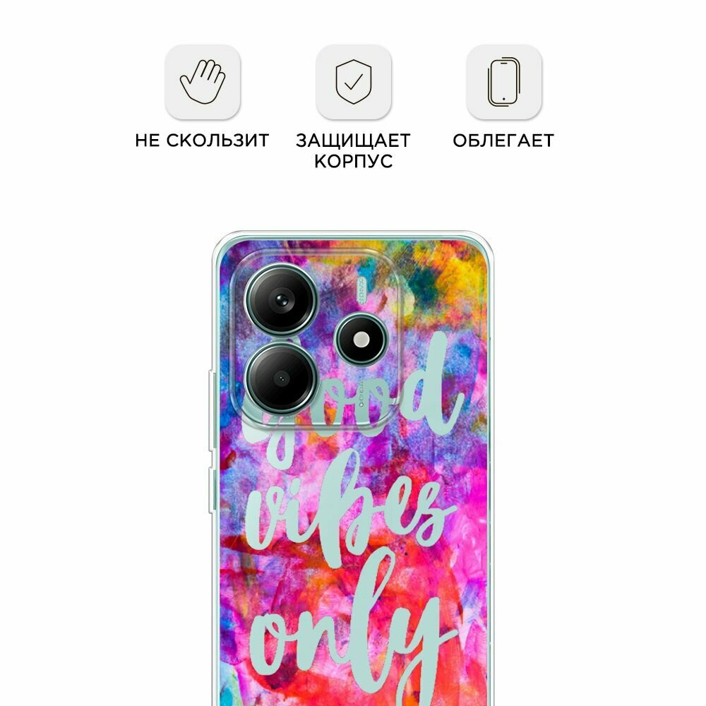 Чехол на Xiaomi Redmi Note 14 4G / Редми Нот 14 4G с принтом Good vibes only радуга, прозрачный — фото 1