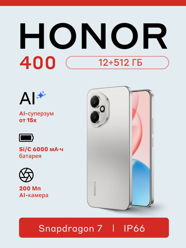 Изображение товара Смартфон HONOR 400 12+512 ГБ, Космический серый, AI-камера, Android 15