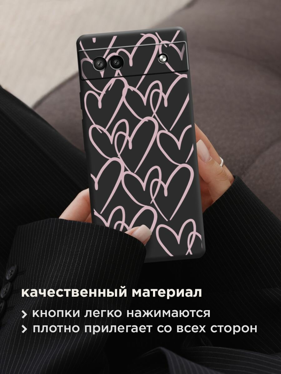 Чехол на Google Pixel 6A / Гугл Пиксель 6А с принтом "Hearts doodle pink 1" — фото 1