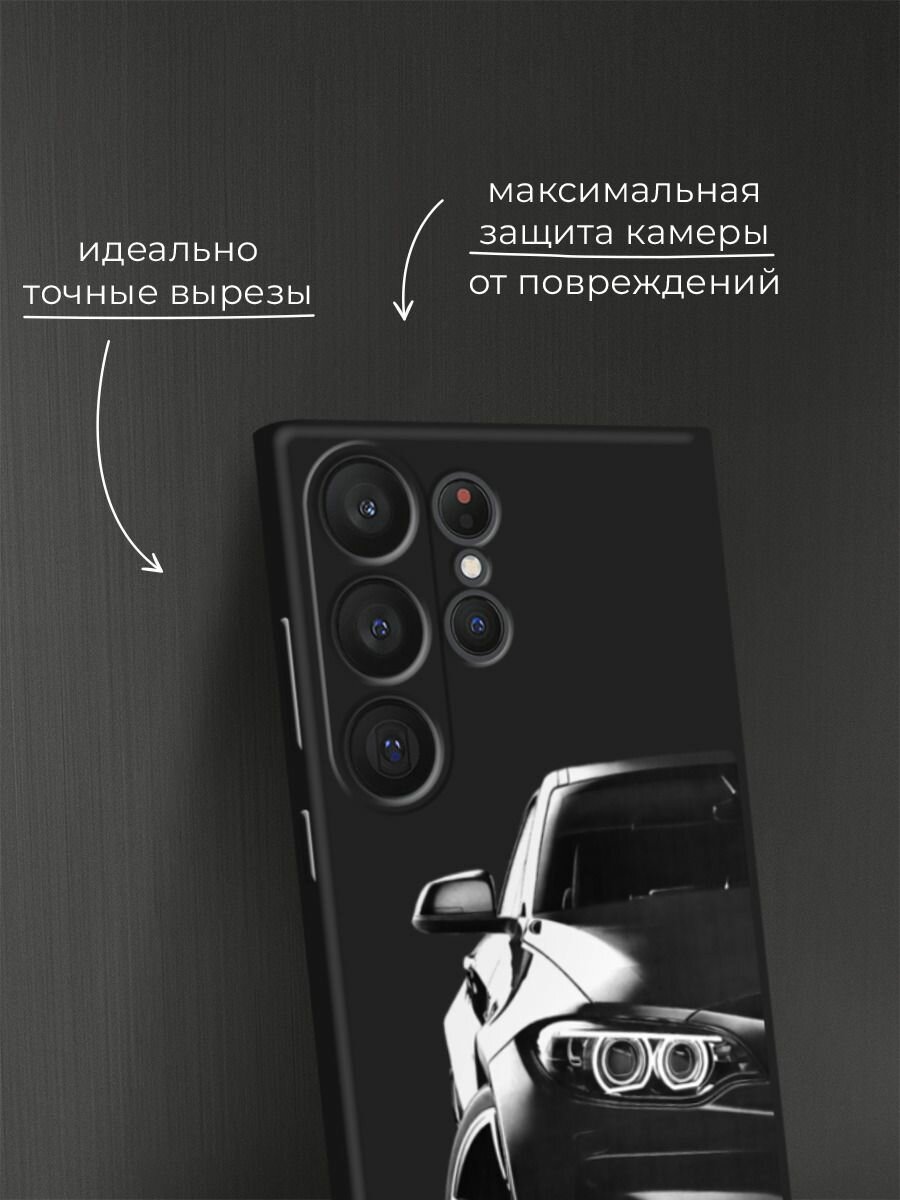 Черный матовый чехол на Samsung Galaxy S23 Ultra 5G / Самсунг Галакси S23 Ультра 5G с принтом "Крутая черная машина" — фото 1